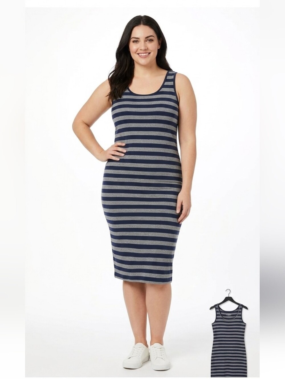 2/$20 L MIDI BODY CON STRIPED DRESS